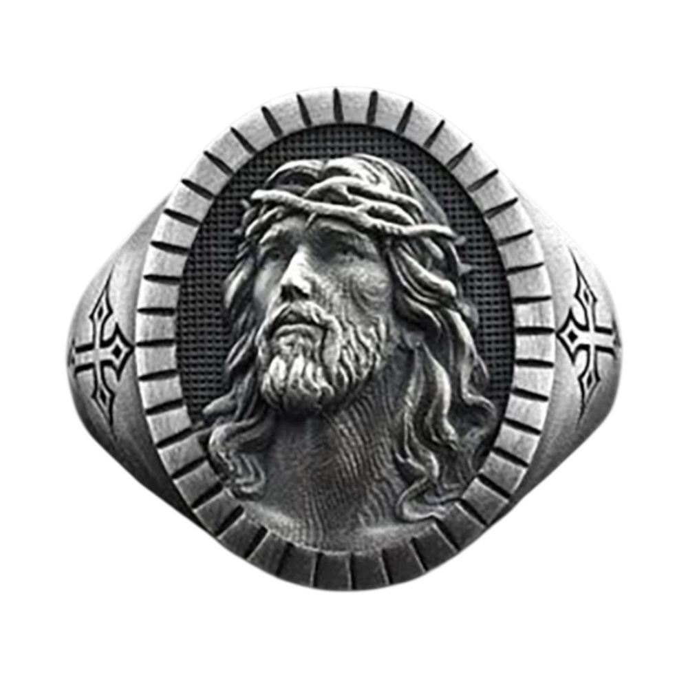 New Men Women Jesus 925 Silver Filled Band Ring Dark Silver Gray Various Sizes